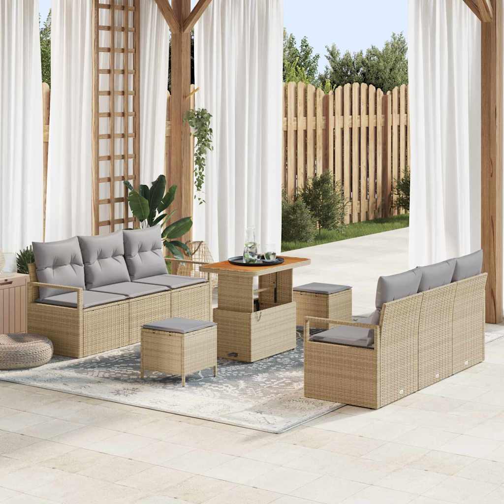 Gartensofa-set 9 stk. Beige Poly-Rattan