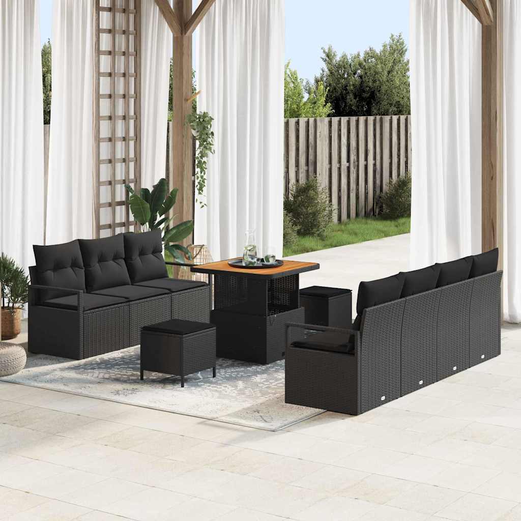 Gartensofa-set 10 stk. Schwarz Poly-Rattan