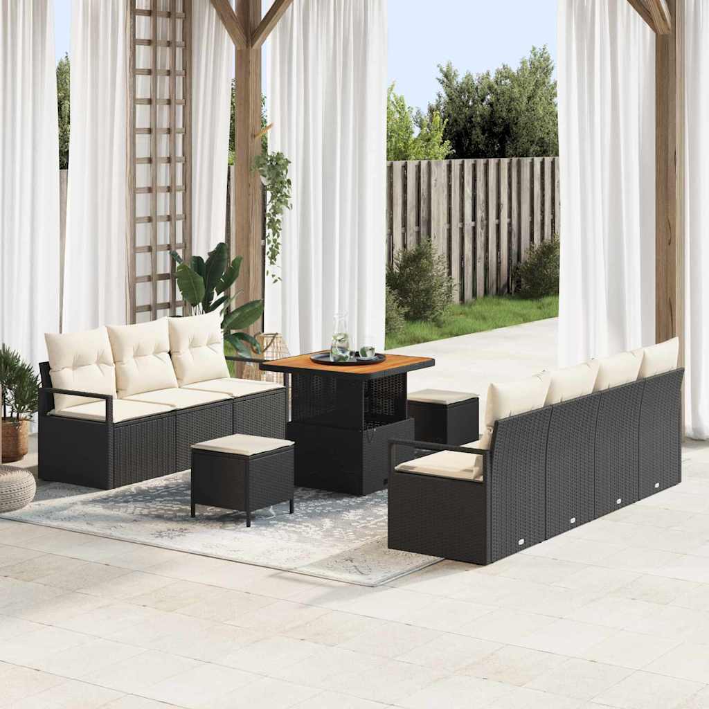 Gartensofa-set 10 stk. Schwarz Poly-Rattan