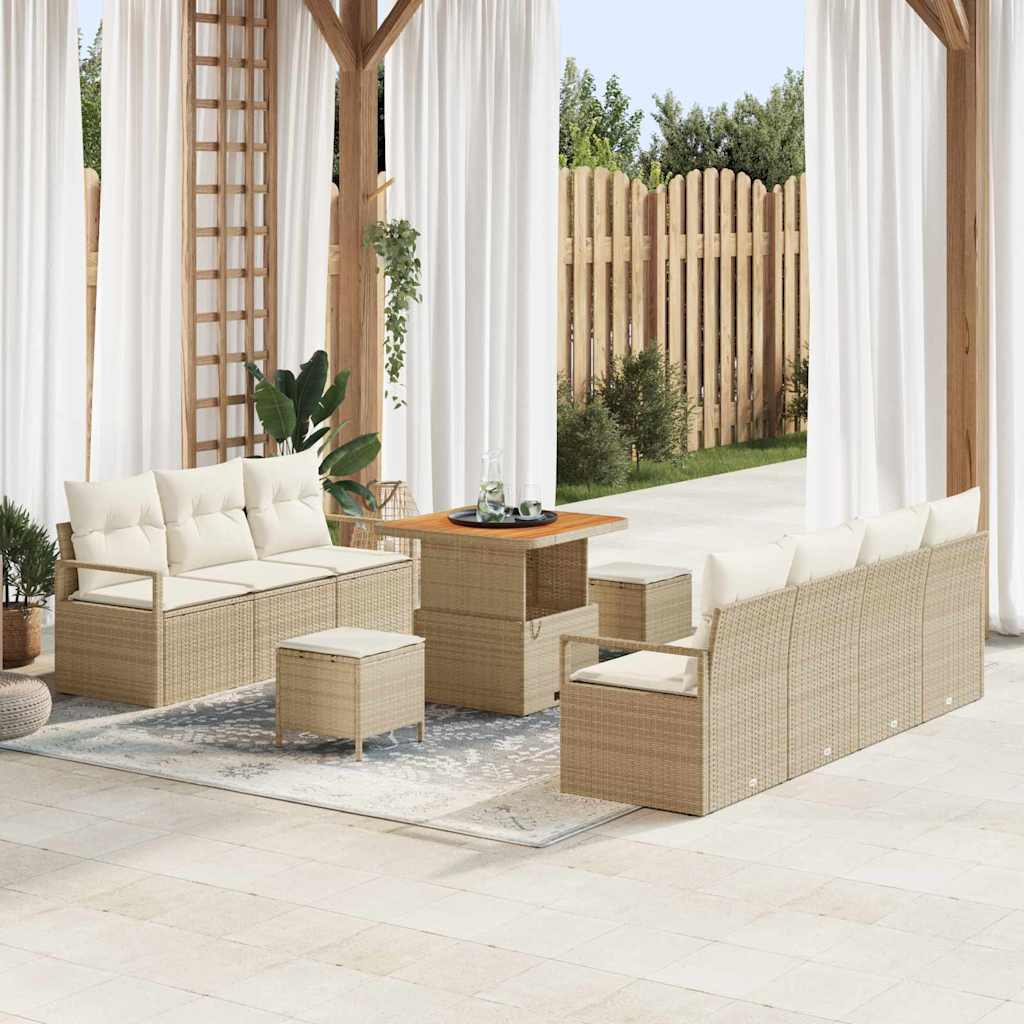 Gartensofa-set 10 stk. Beige Poly-Rattan