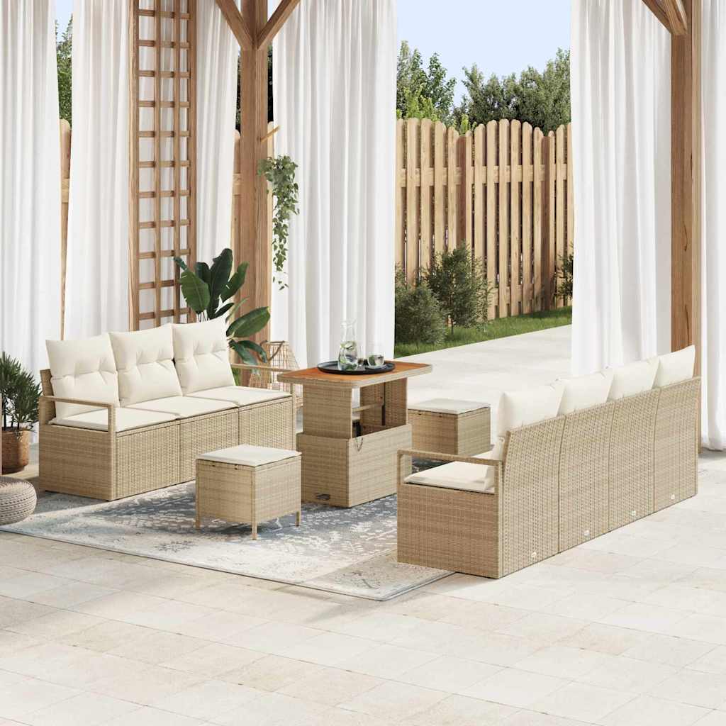 Gartensofa-set 10 stk. Beige Poly-Rattan