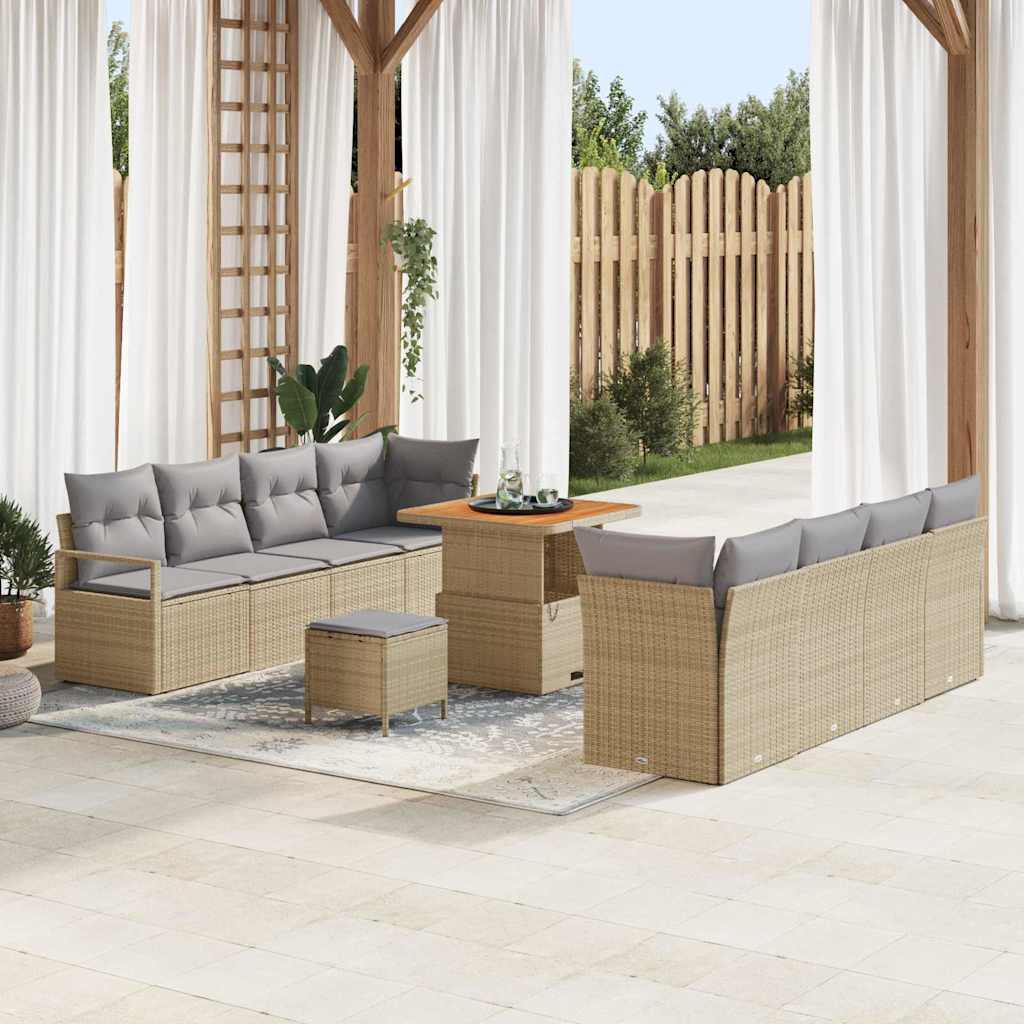 Gartensofa-set 11 stk. Beige Poly-Rattan