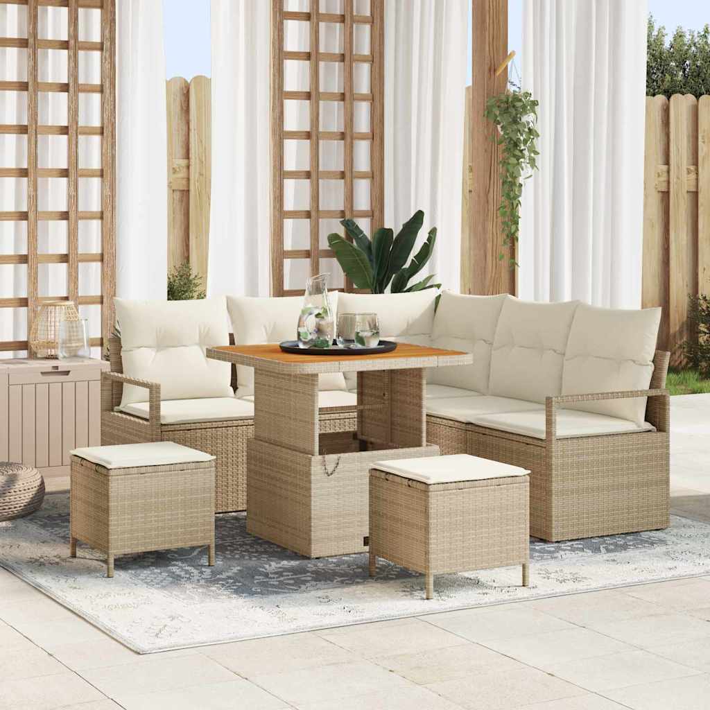 Gartensofa-set 8 stk. Beige Poly-Rattan