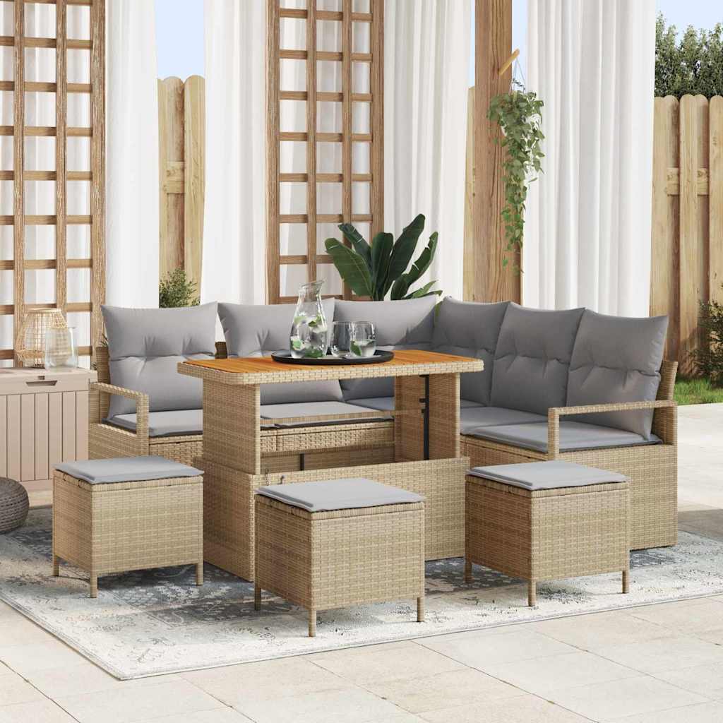 Gartensofa-set 9 stk. Beige Poly-Rattan