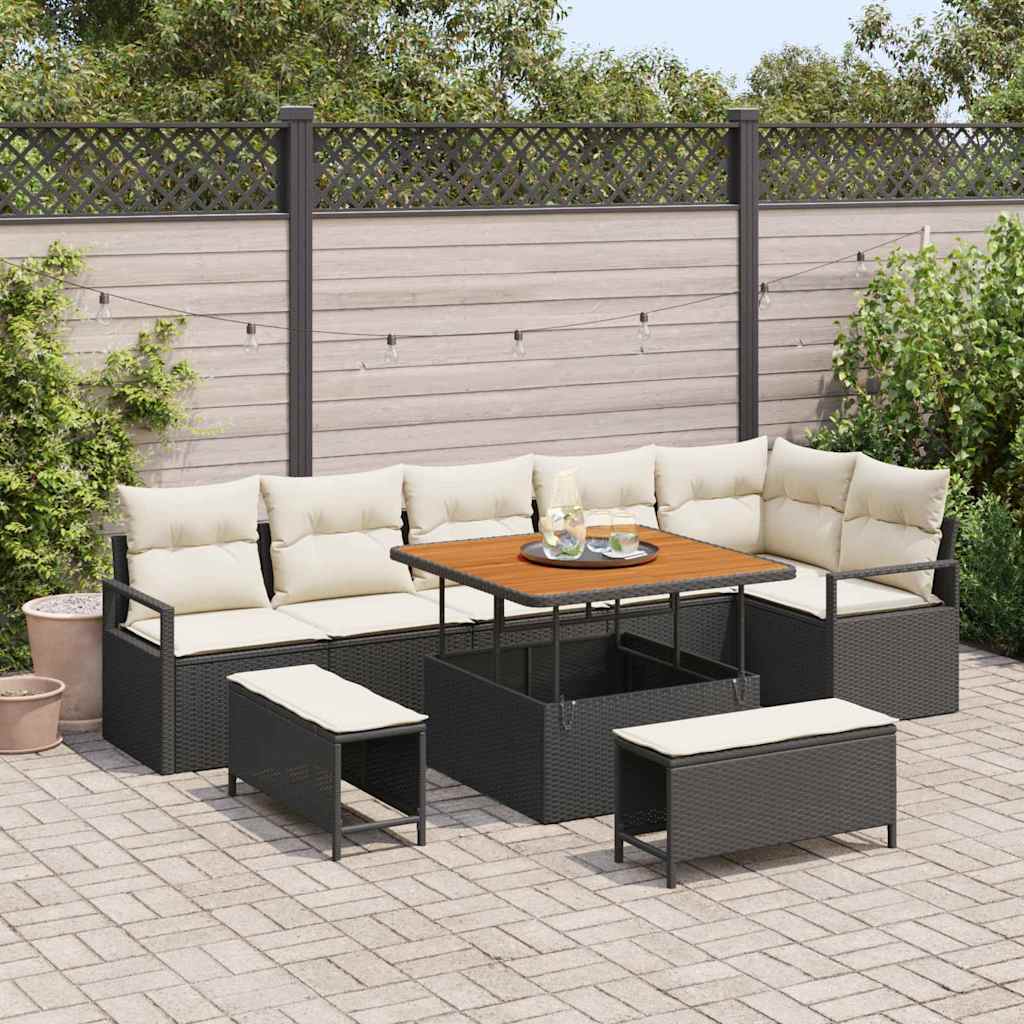 Garten-Sofa-Set 9 stk. Schwarz Poly Rattan