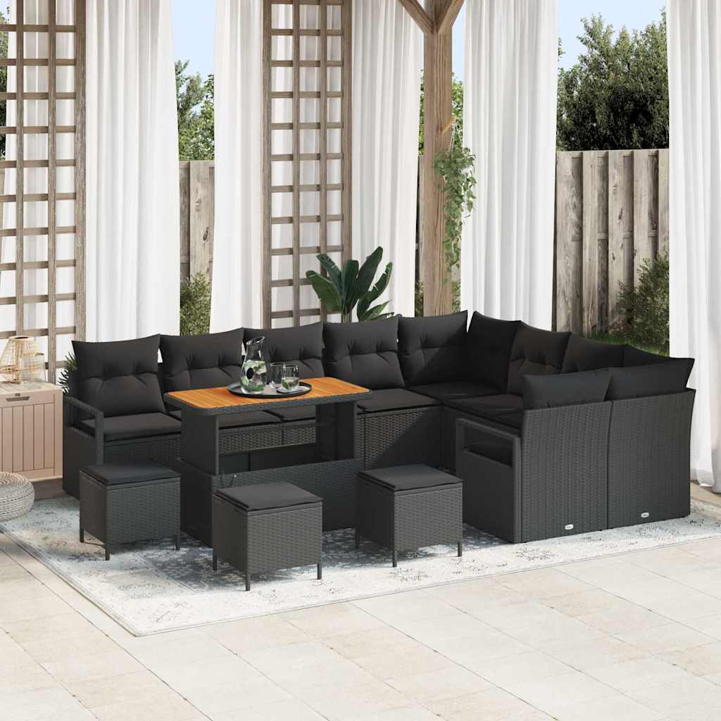 Gartensofa-set 13 stk. Schwarz Poly-Rattan