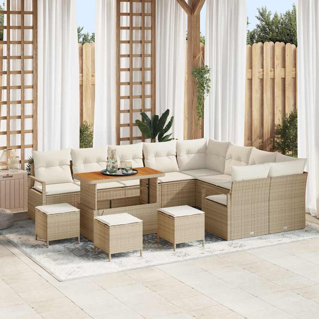 Gartensofa-set 13 stk. Beige Poly-Rattan