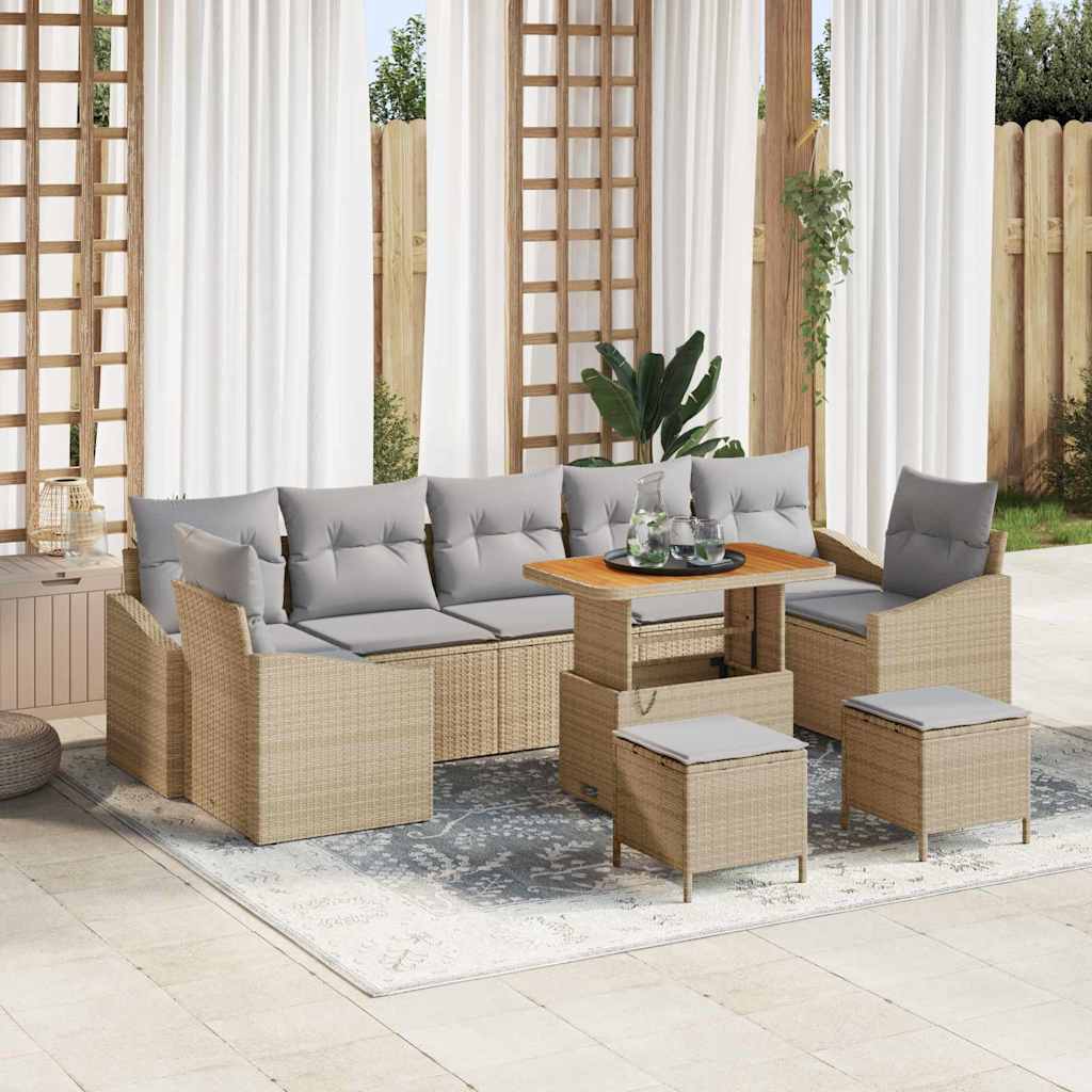 Gartensofa-set 10 stk. Beige Poly-Rattan