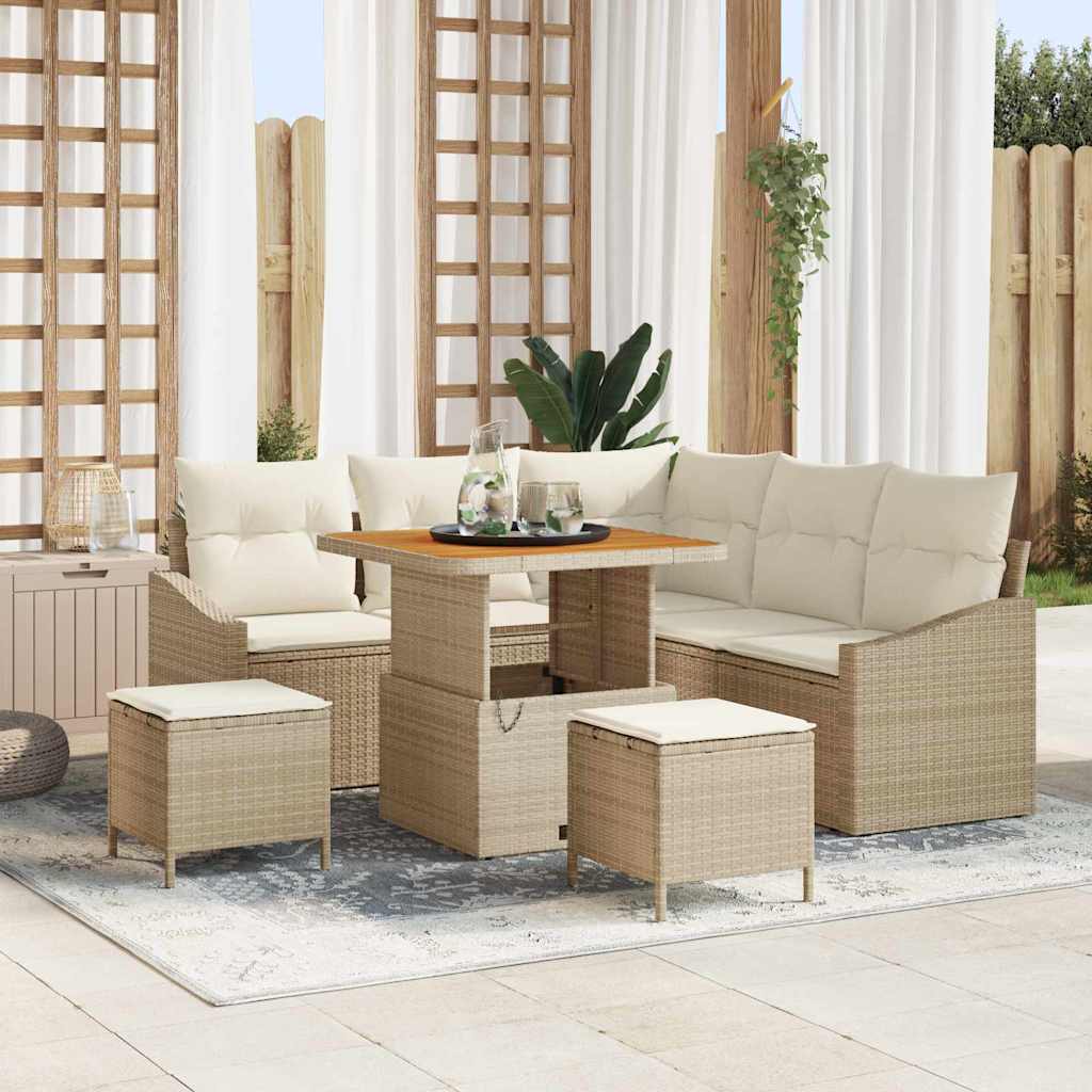 Gartensofa-set 8 stk. Beige Poly-Rattan