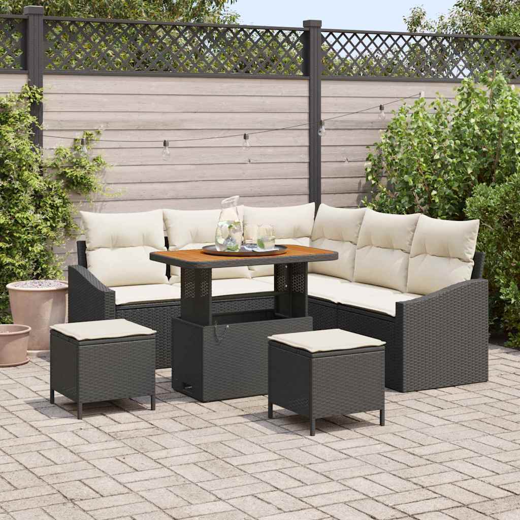 Gartensofa-set 8 stk. Schwarz Poly-Rattan