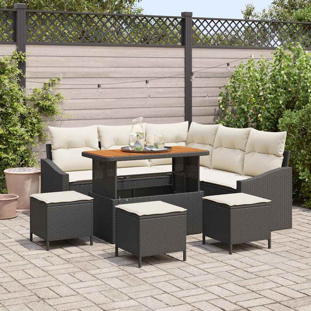 Gartensofa-set 9 stk. Schwarz Poly-Rattan