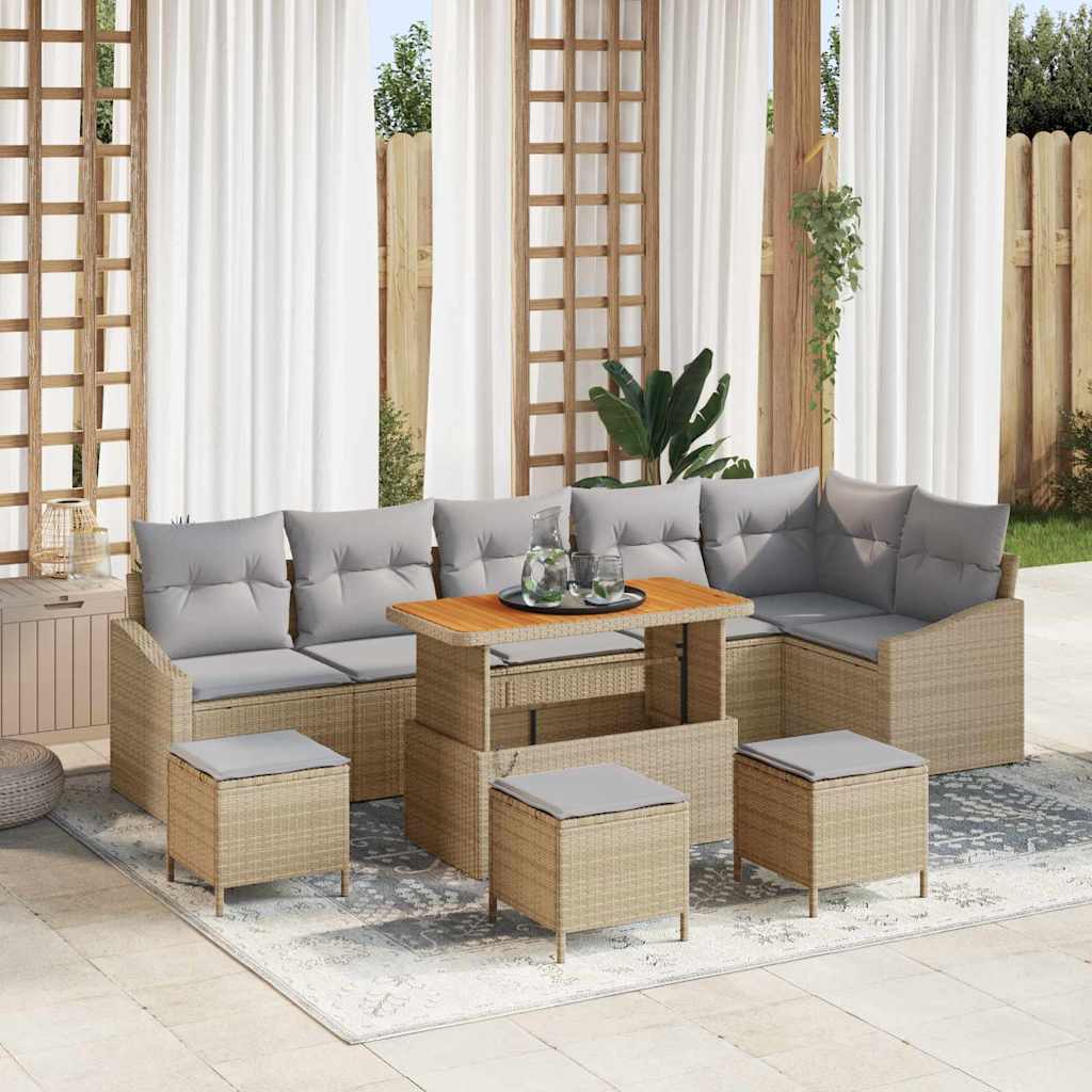 Gartensofa-set 10 stk. Beige Poly-Rattan