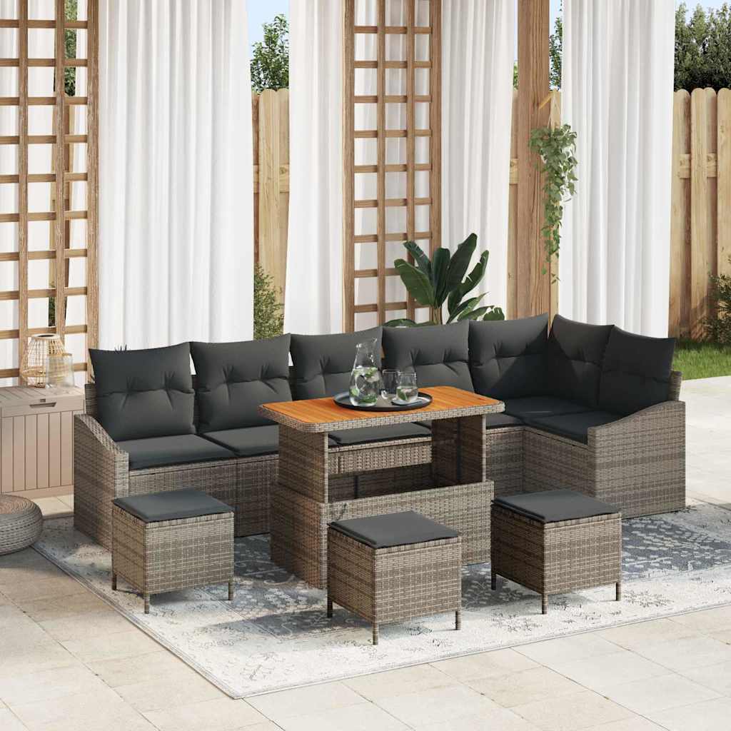 Gartensofa-set 10 stk. Grau Poly-Rattan