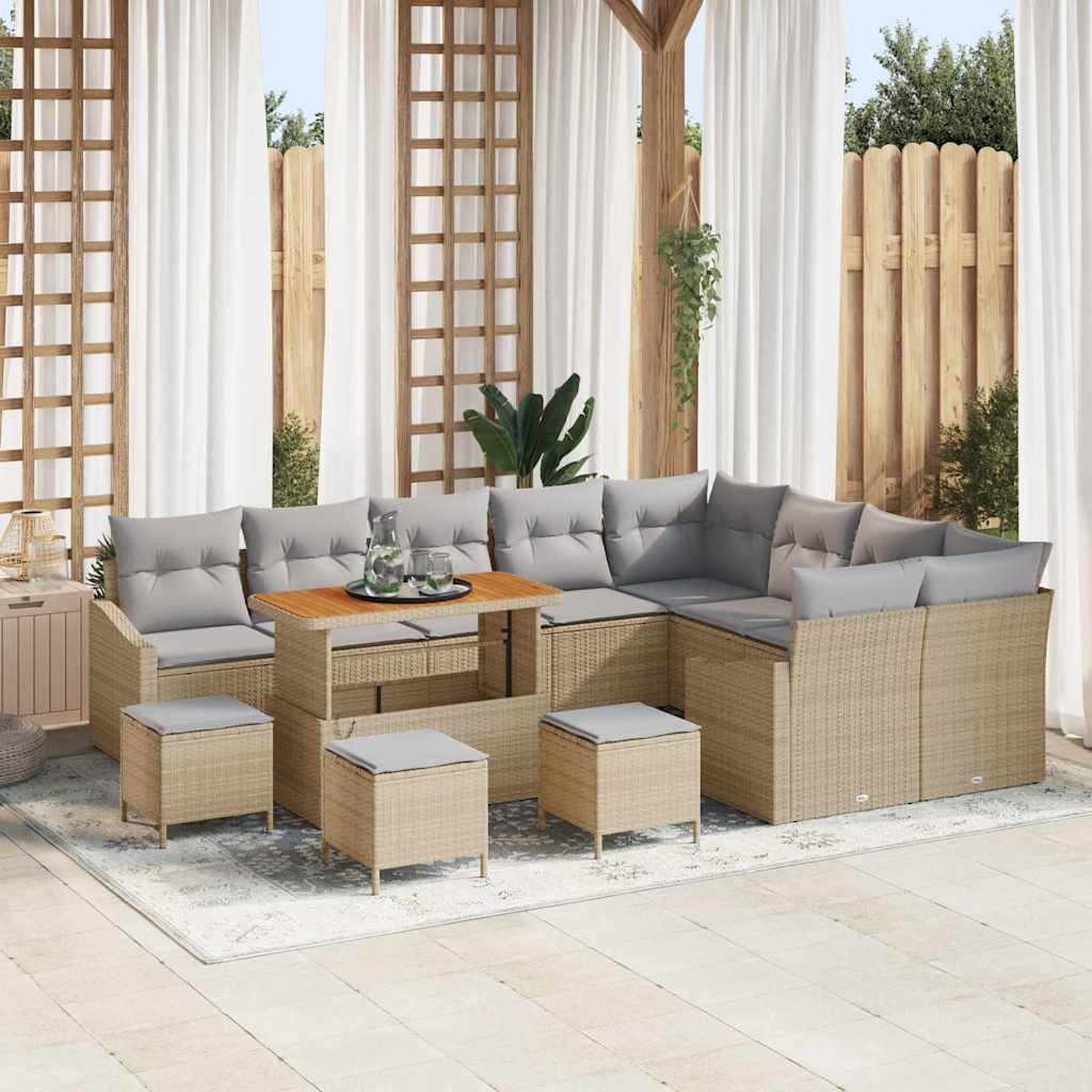 Gartensofa-set 13 stk. Beige Poly-Rattan