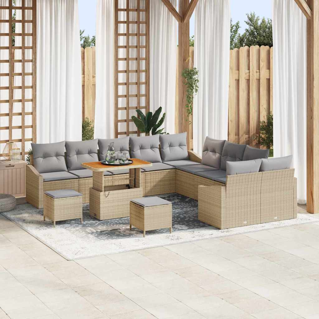 Gartensofa-set 13 stk. Beige Poly-Rattan
