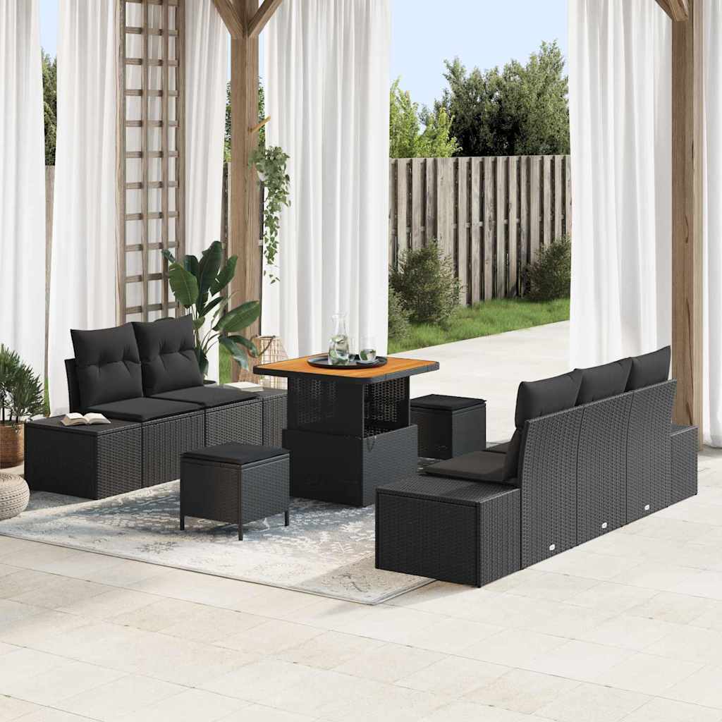 Gartensofa-set 8 stk. Schwarz Poly-Rattan
