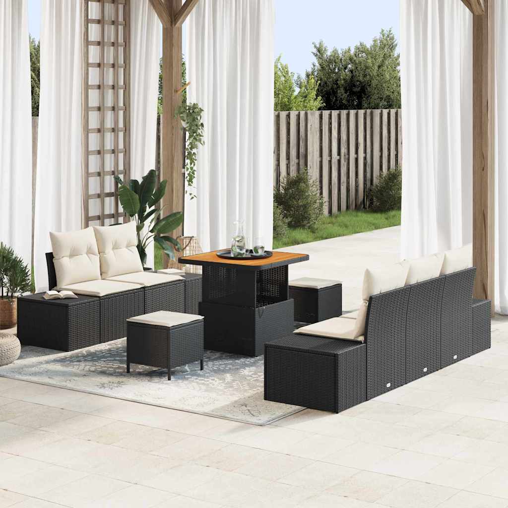 Gartensofa-set 8 stk. Schwarz Poly-Rattan