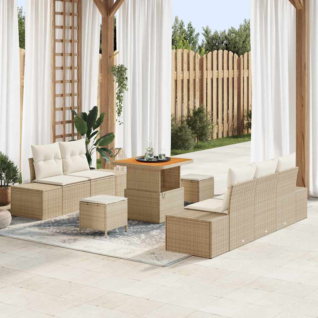 Gartensofa-set 8 stk. Beige Poly-Rattan