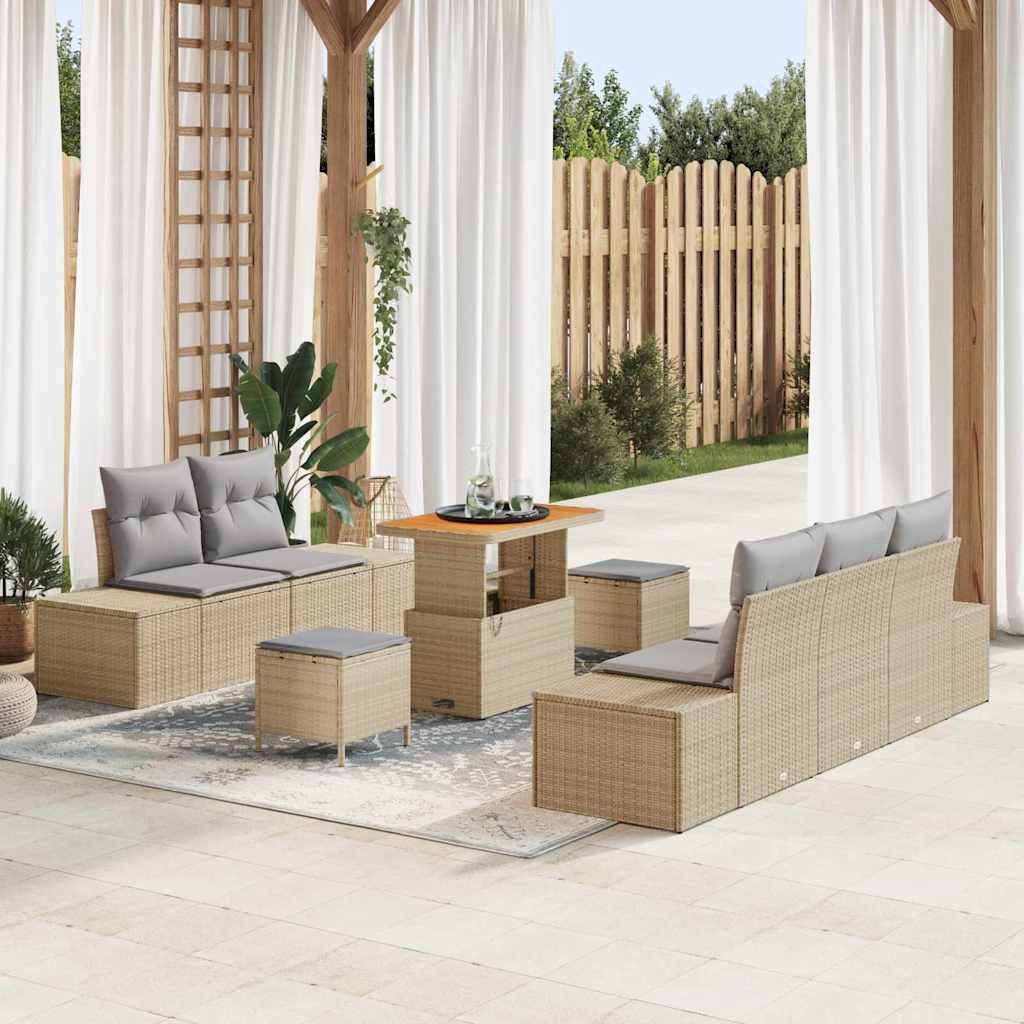 Gartensofa-set 8 stk. Beige Poly-Rattan