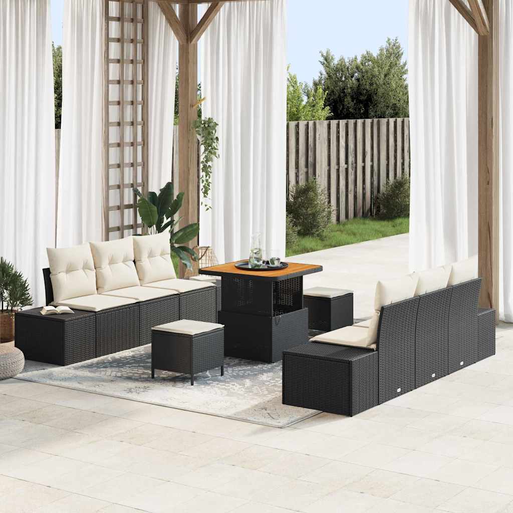 Gartensofa-set 9 stk. Schwarz Poly-Rattan