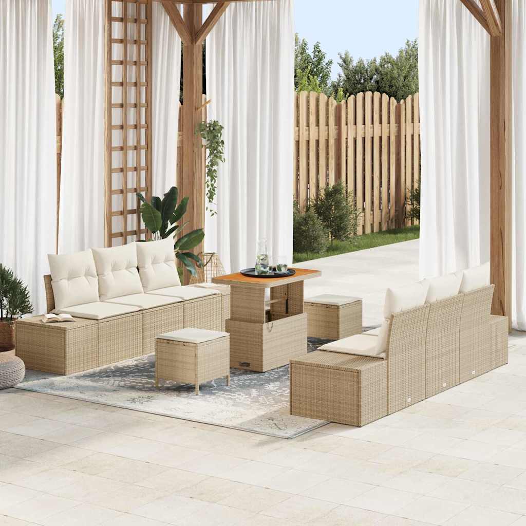 Gartensofa-set 9 stk. Beige Poly-Rattan
