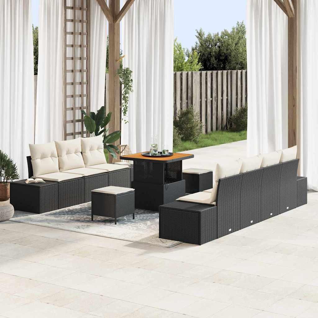 Gartensofa-set 10 stk. Schwarz Poly-Rattan