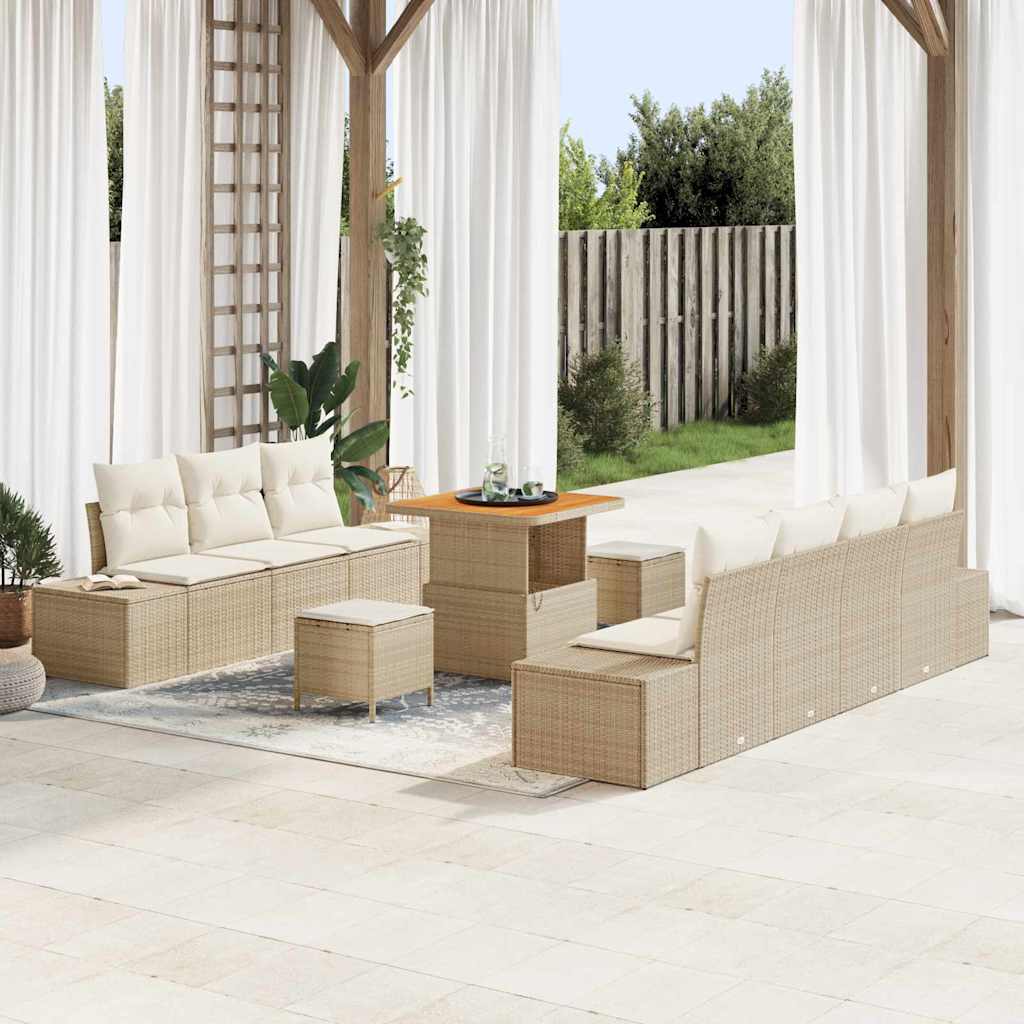Gartensofa-set 10 stk. Beige Poly-Rattan