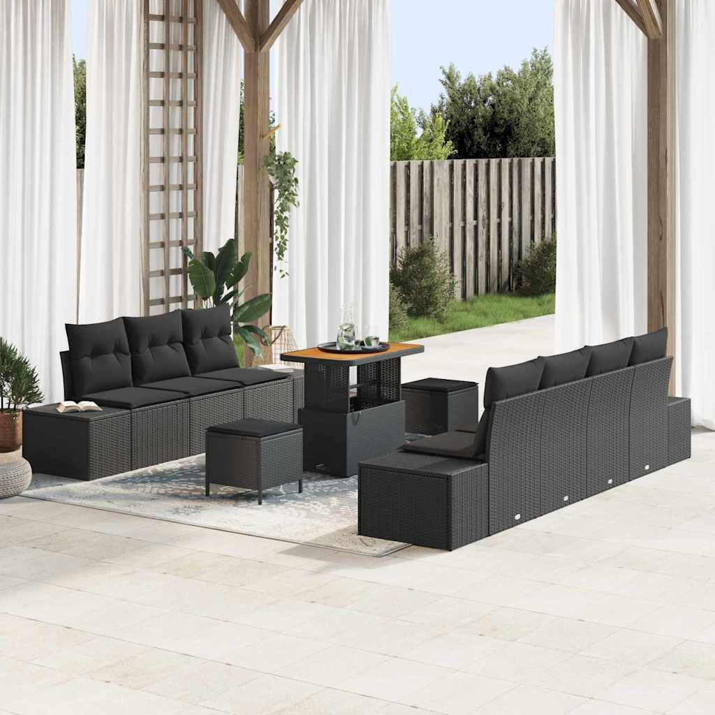 Gartensofa-set 10 stk. Schwarz Poly-Rattan