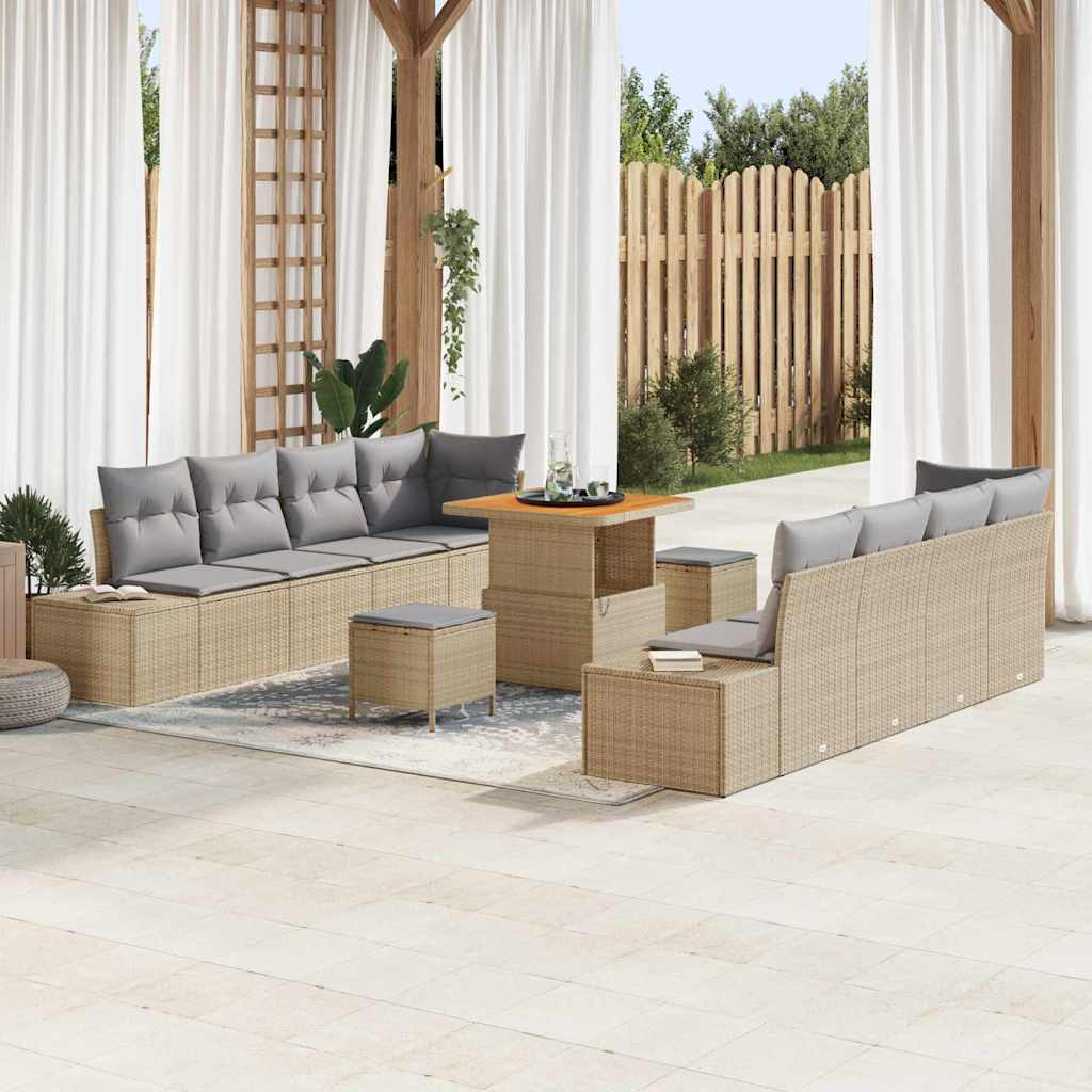 Gartensofa-set 11 stk. Beige Poly-Rattan