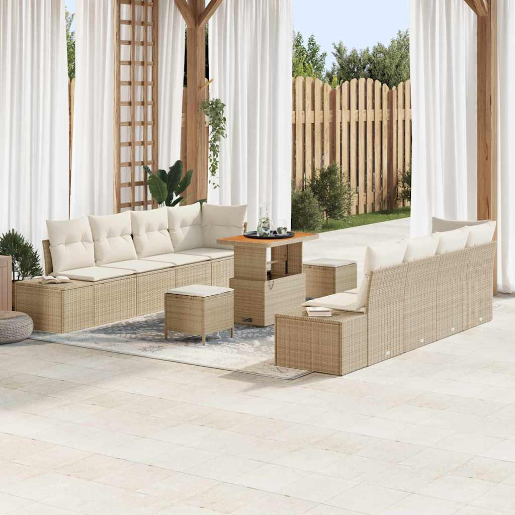 Gartensofa-set 11 stk. Beige Poly-Rattan