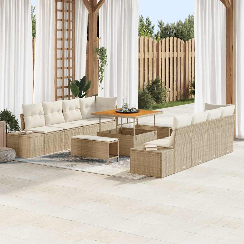 Gartensofa-set 11 stk. Beige Poly-Rattan