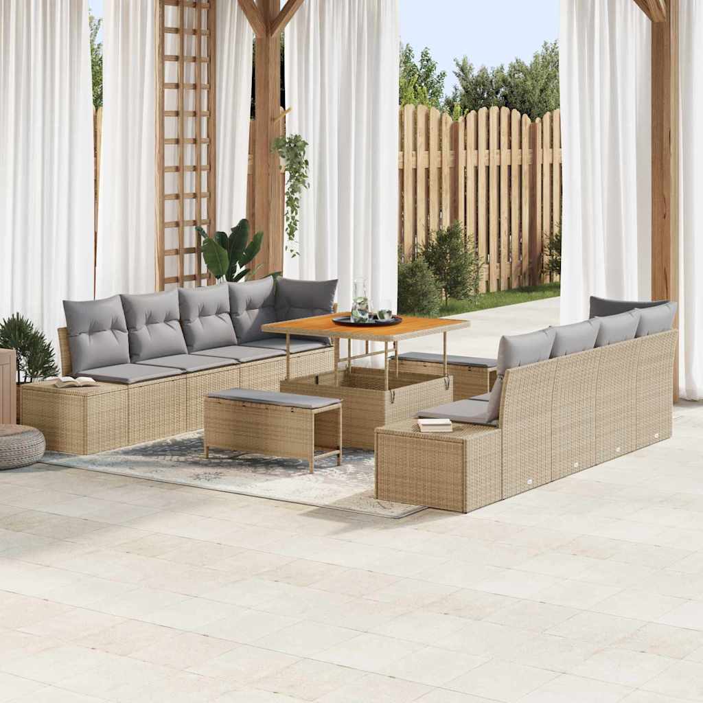 Gartensofa-set 11 stk. Beige Poly-Rattan