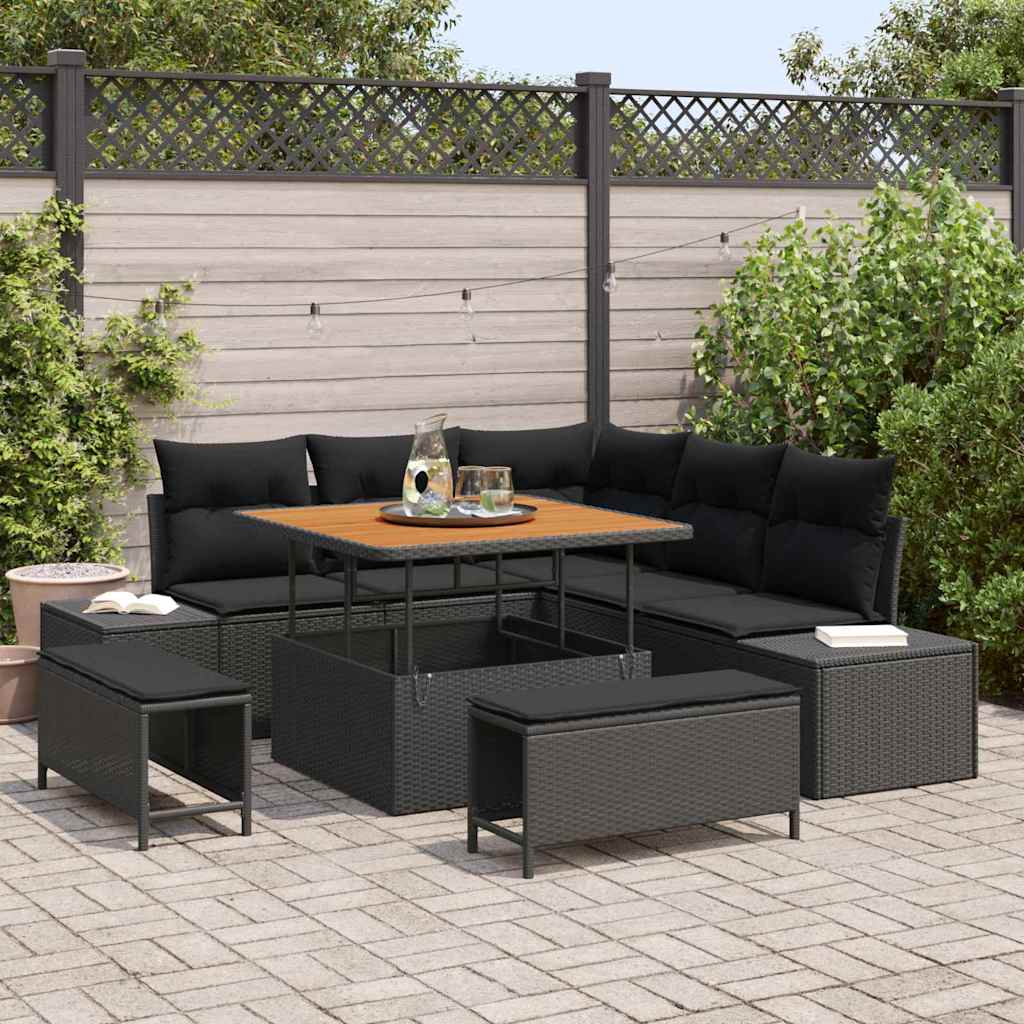 Gartensofa-set 8 stk. Schwarz Poly-Rattan