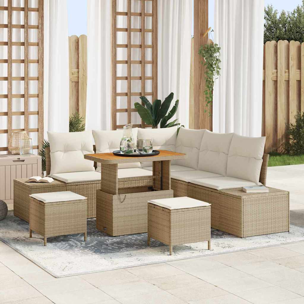 Gartensofa-set 8 stk. Beige Poly-Rattan
