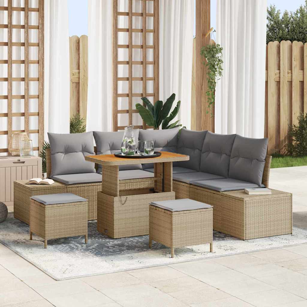 Gartensofa-set 8 stk. Beige Poly-Rattan