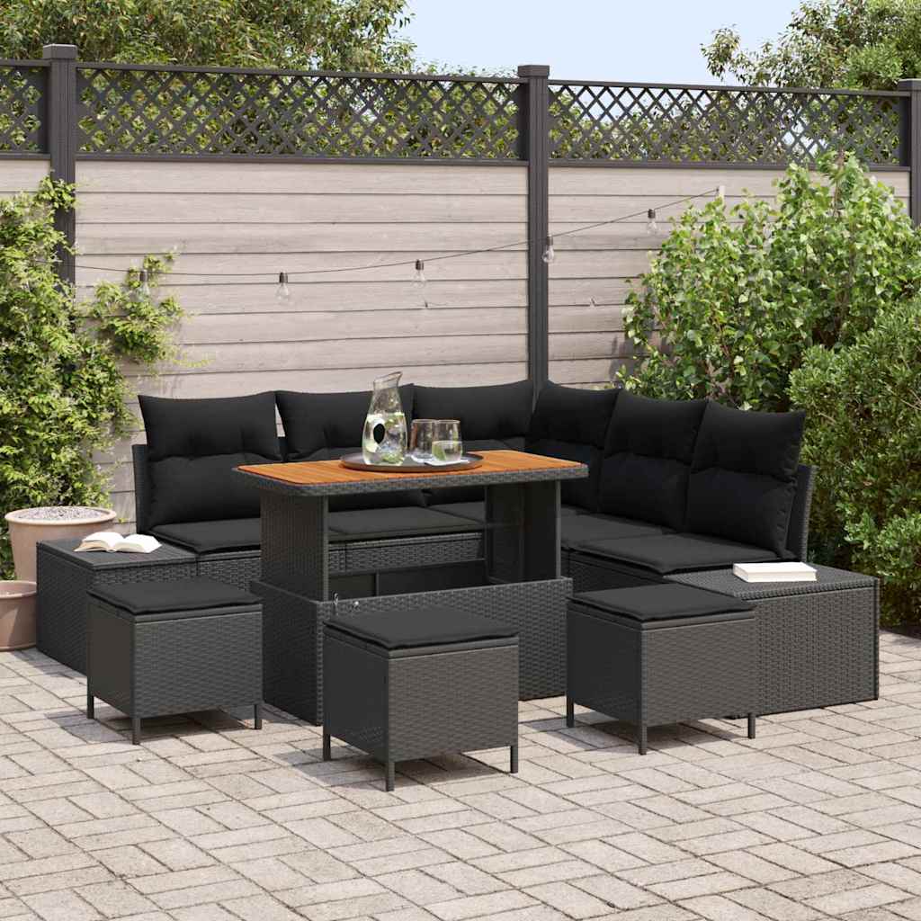 Gartensofa-set 9 stk. Schwarz Poly-Rattan