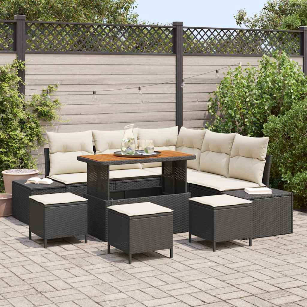 Gartensofa-set 9 stk. Schwarz Poly-Rattan