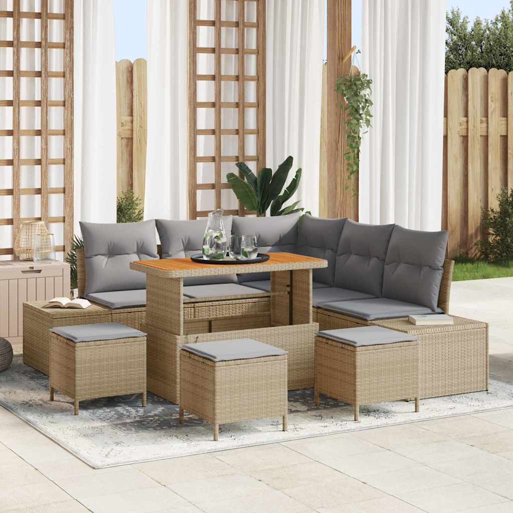 Gartensofa-set 9 stk. Beige Poly-Rattan