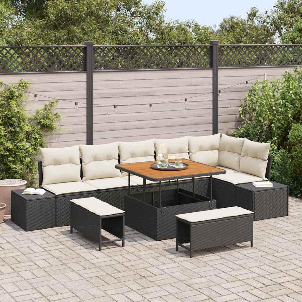 Gartensofa-set 9 stk. Schwarz Poly-Rattan