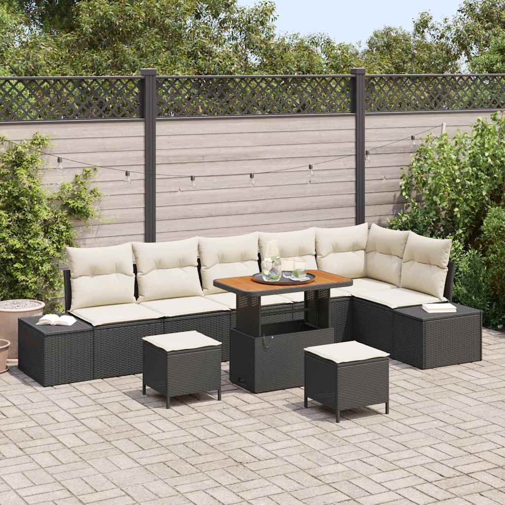 Gartensofa-set 9 stk. Schwarz Poly-Rattan