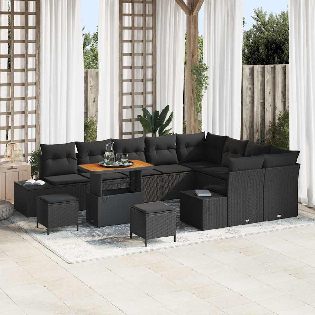 Gartensofa-set 12 stk. Schwarz Poly-Rattan