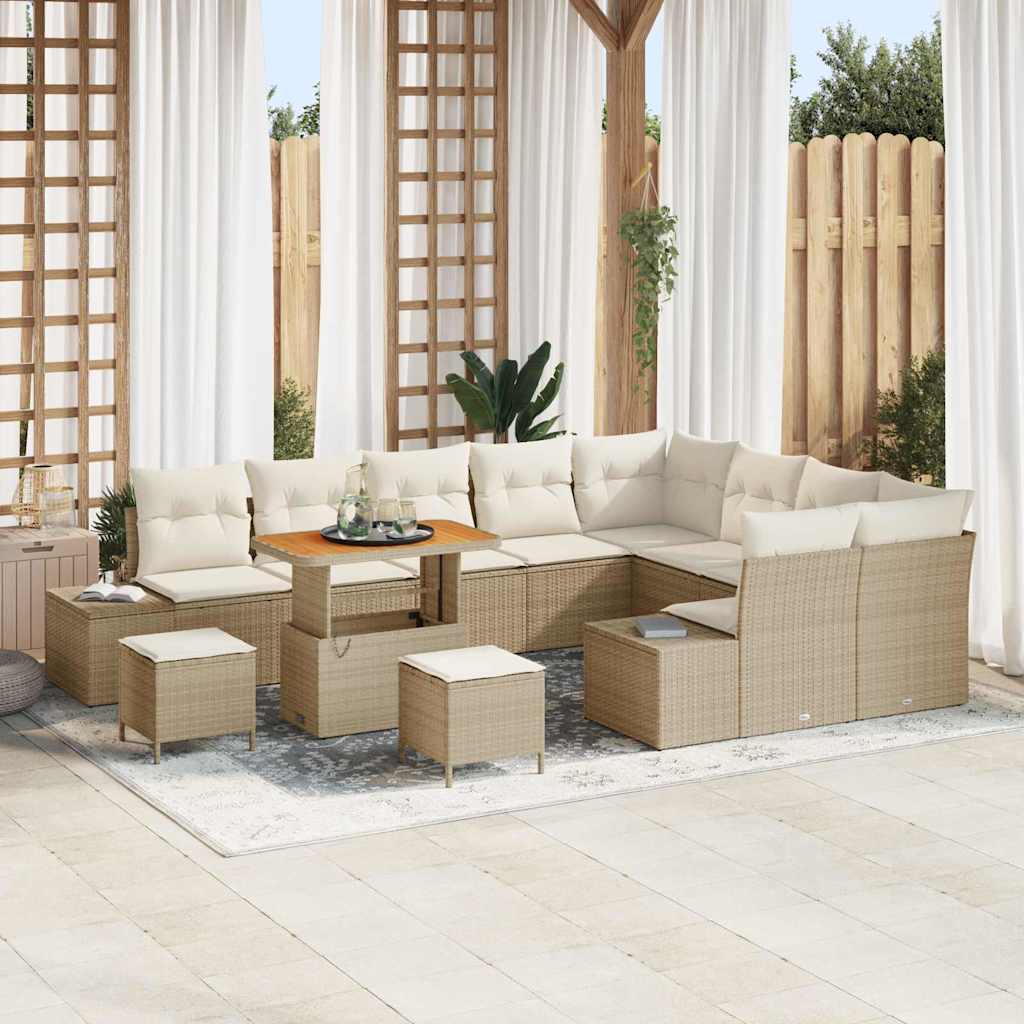 Gartensofa-set 12 stk. Beige Poly-Rattan