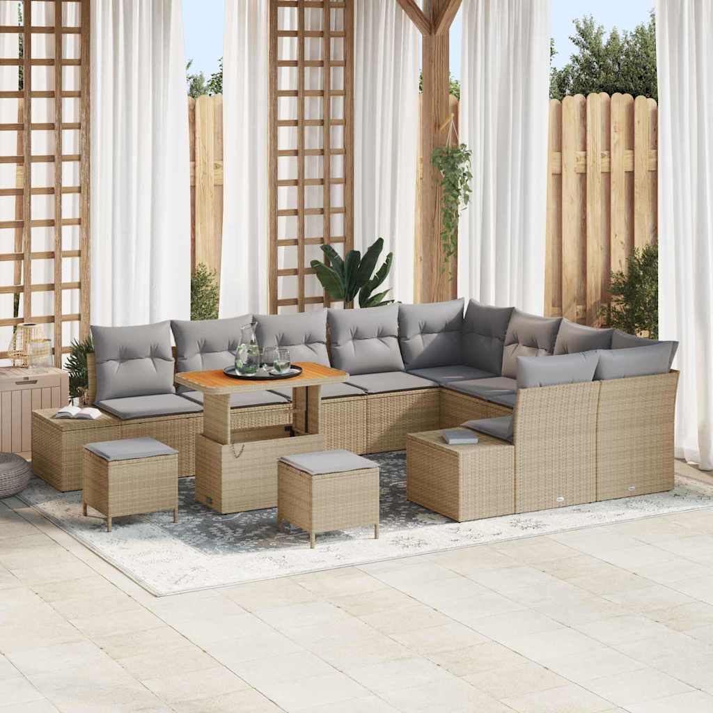 Gartensofa-set 12 stk. Beige Poly-Rattan