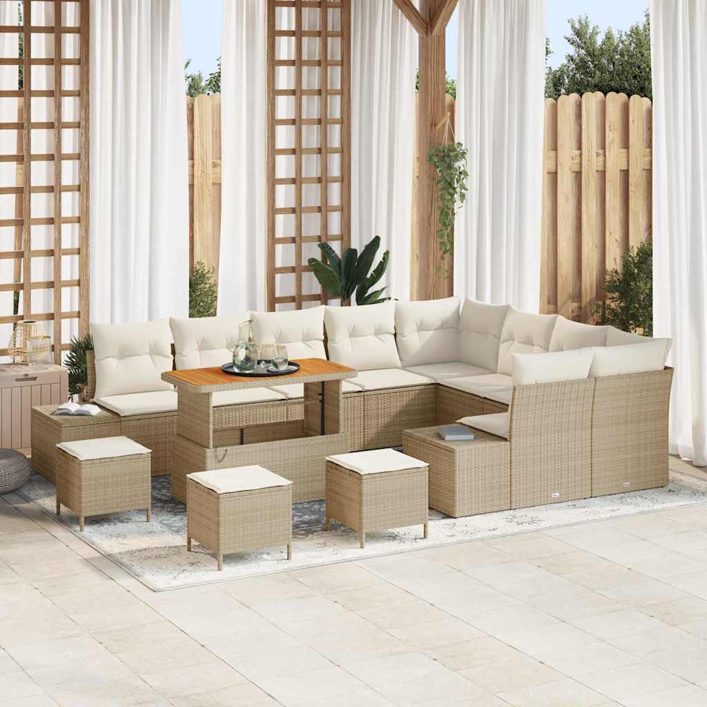Gartensofa-set 13 stk. Beige Poly-Rattan
