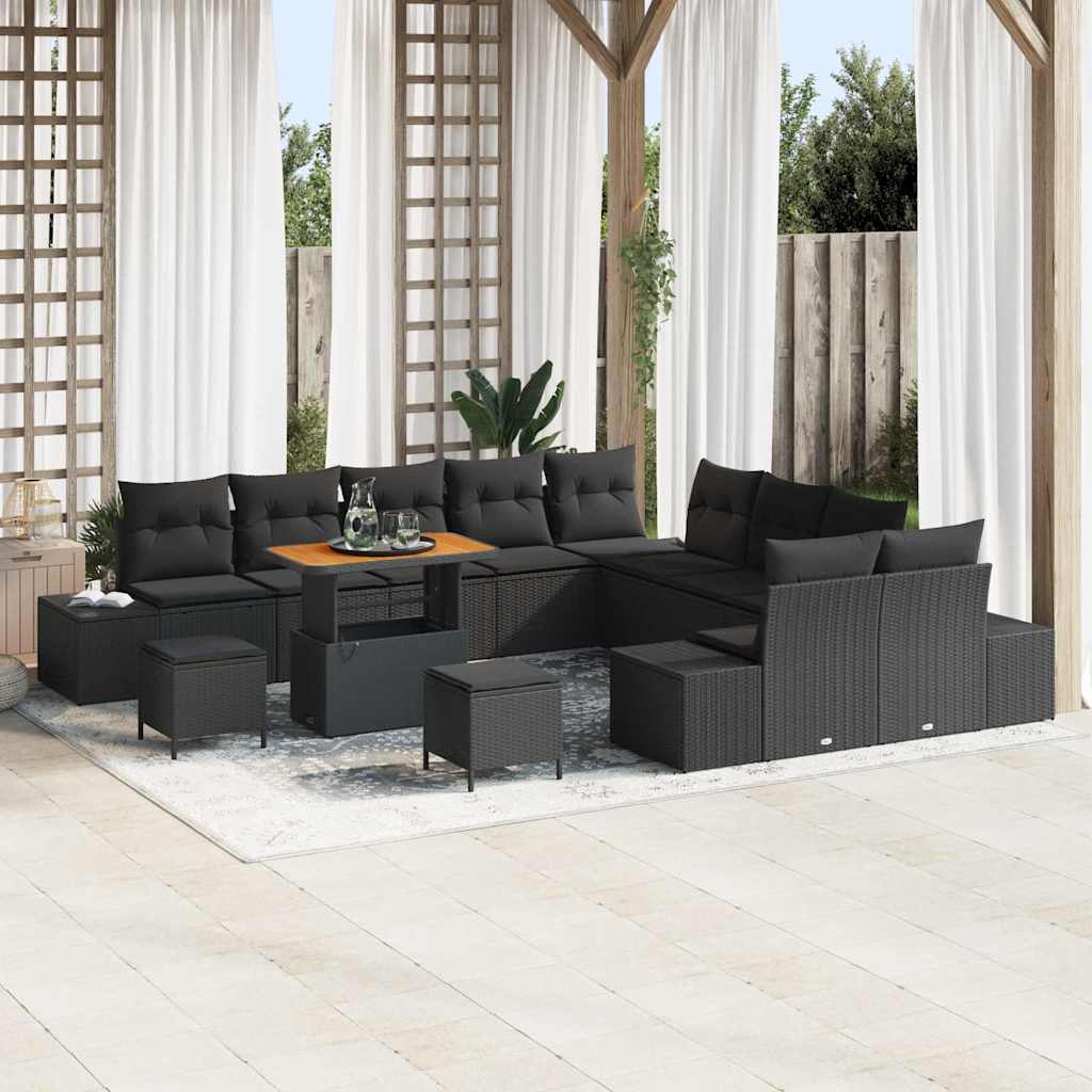 Gartensofa-set 13 stk. Schwarz Poly-Rattan