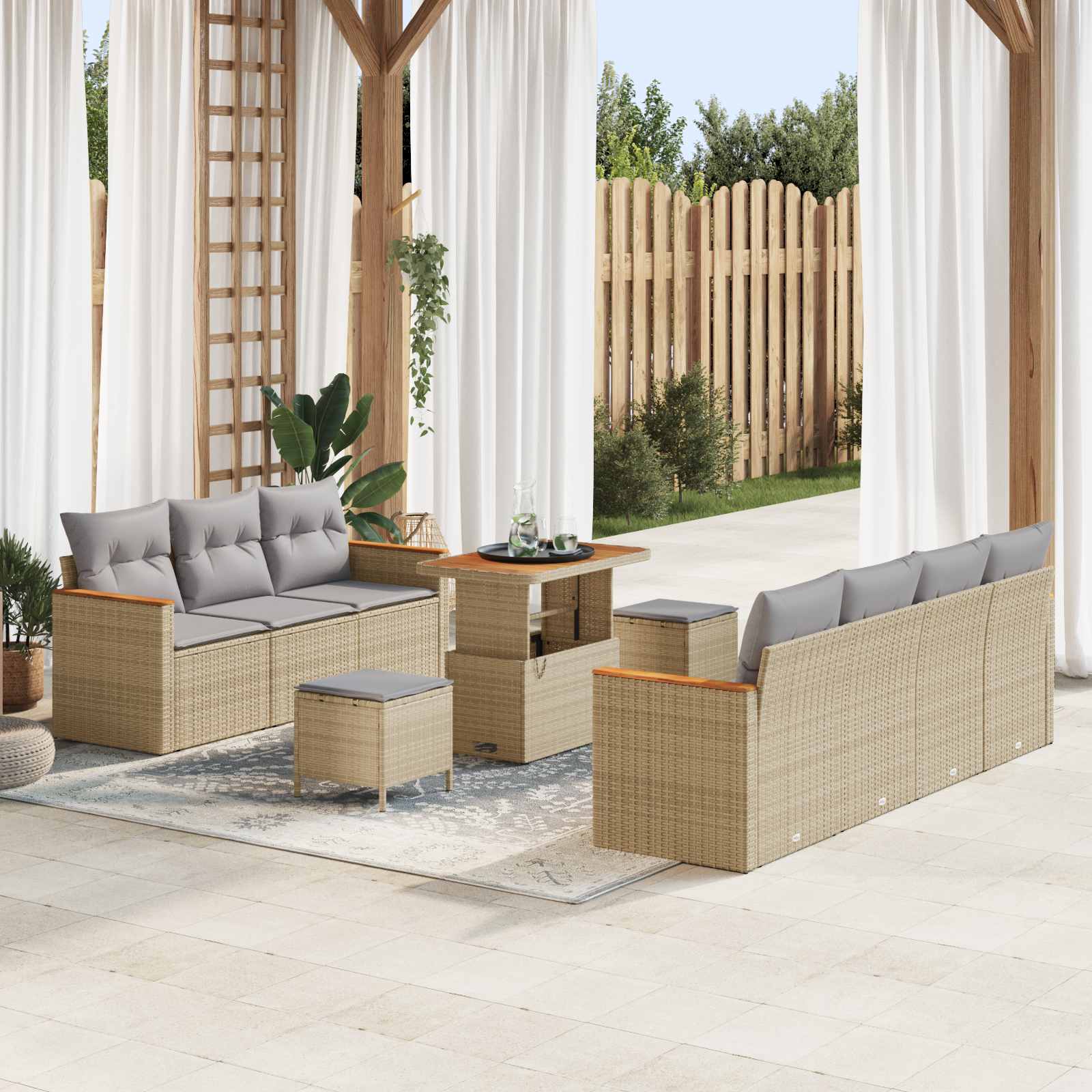 Gartensofa-set 10 stk. Beige Poly-Rattan
