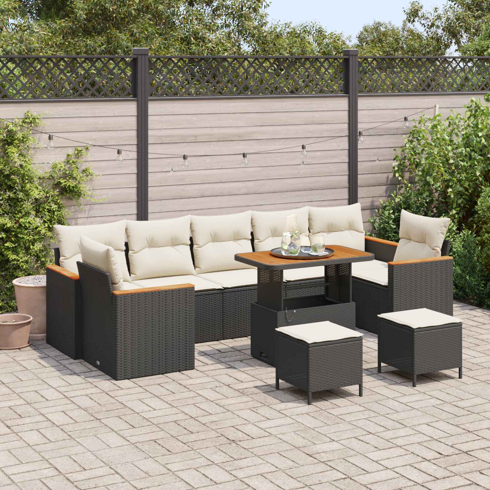 Gartensofa-set Schwarz Poly-Rattan