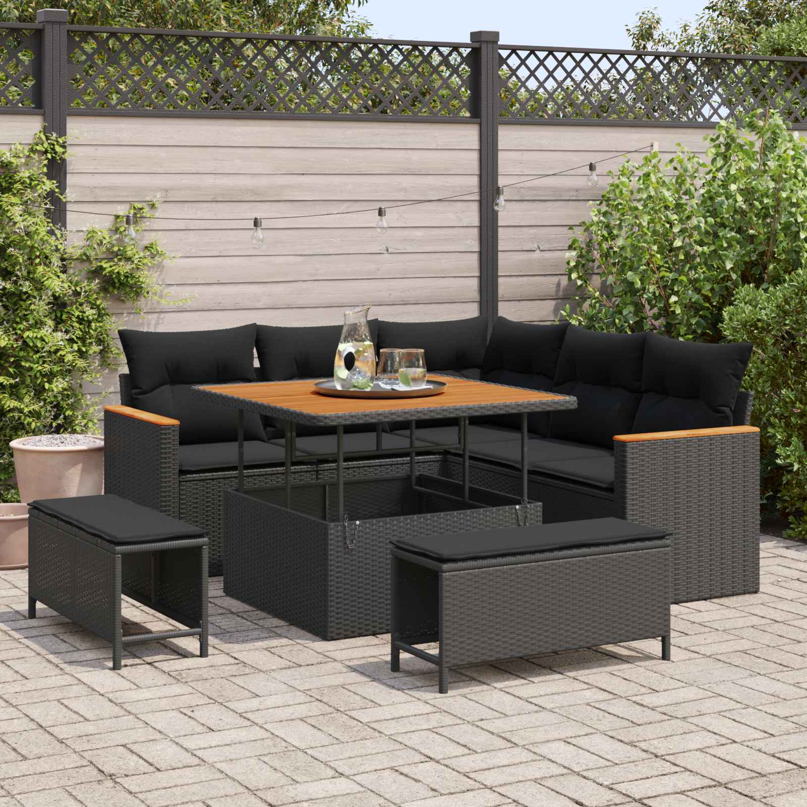 Gartensofa-set 8 stk. Schwarz Poly-Rattan