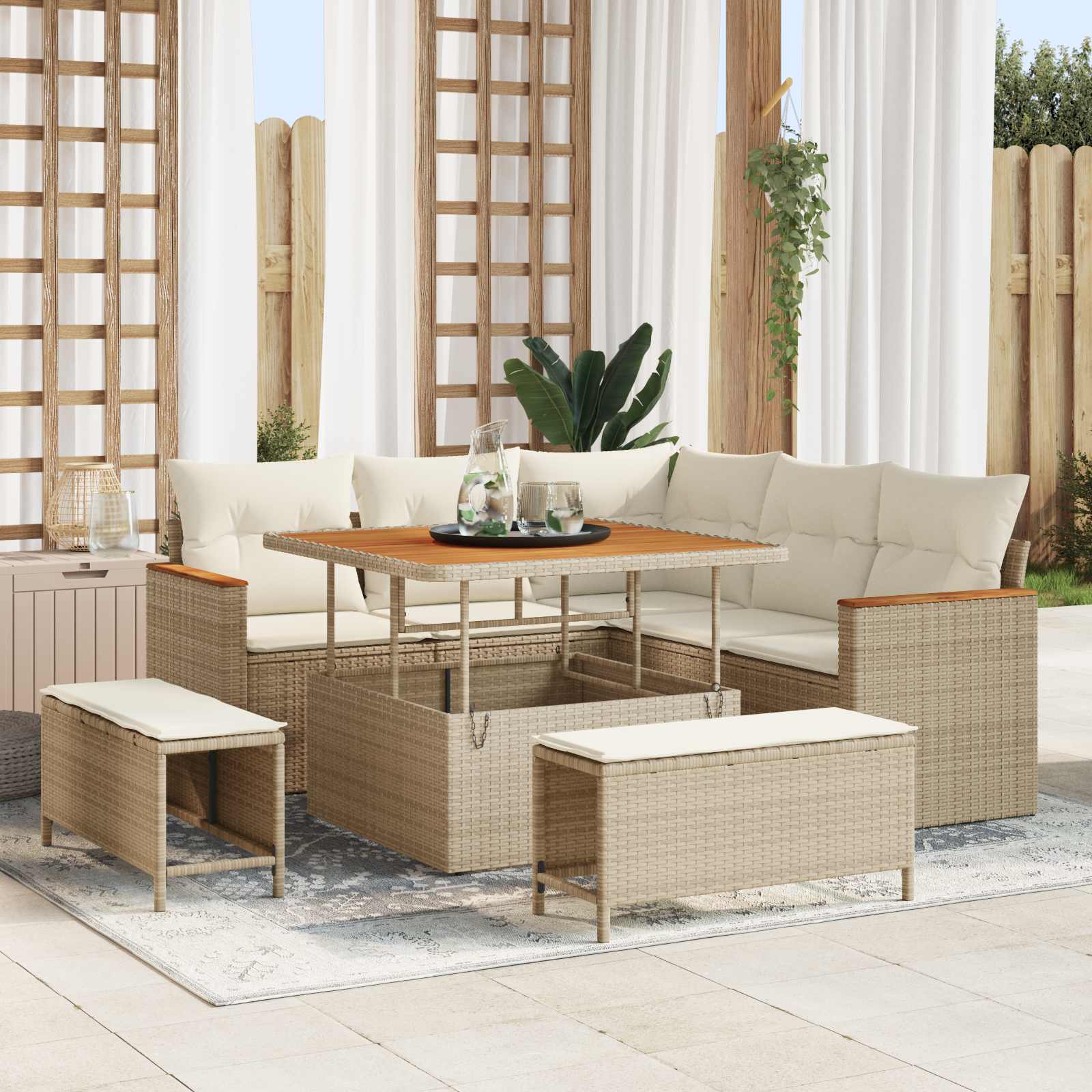 Gartensofa-set 8 stk. Beige Poly-Rattan
