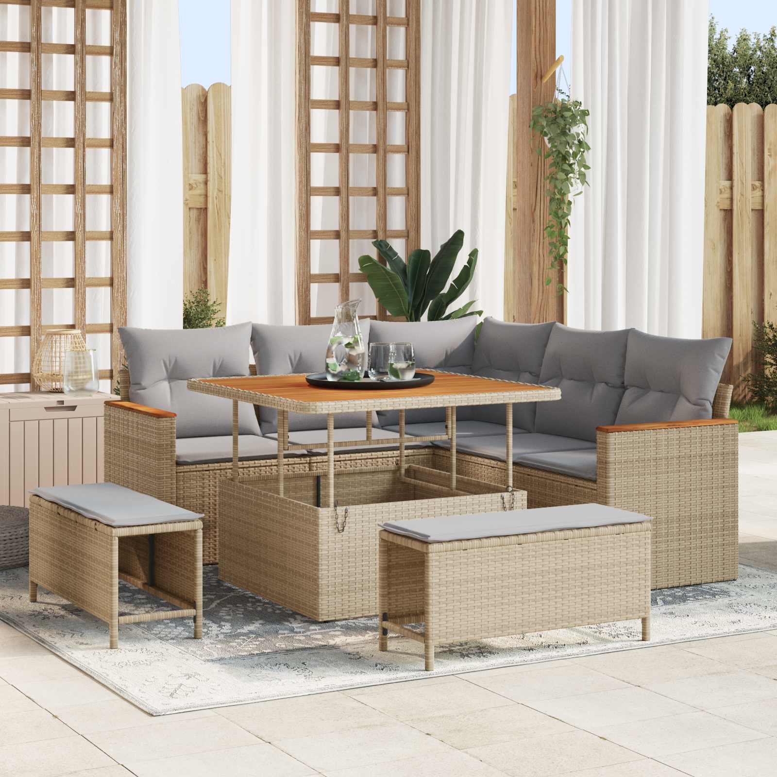 Gartensofa-set 8 stk. Beige Poly-Rattan
